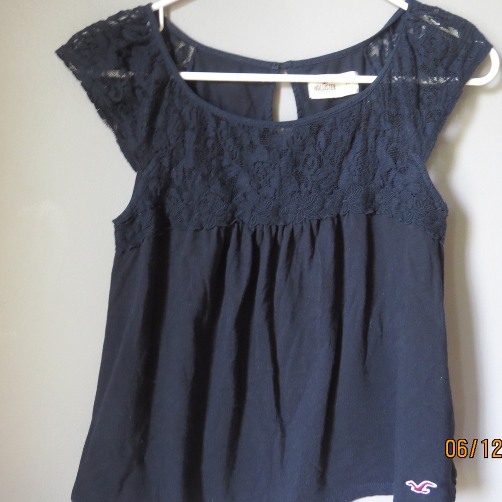 See through shoulder navy blue top